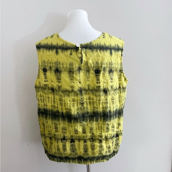 Bryn Walker Linen Yellow and Green Sleeveless Top Bohemian Festival Summer - Picture 5 of 7